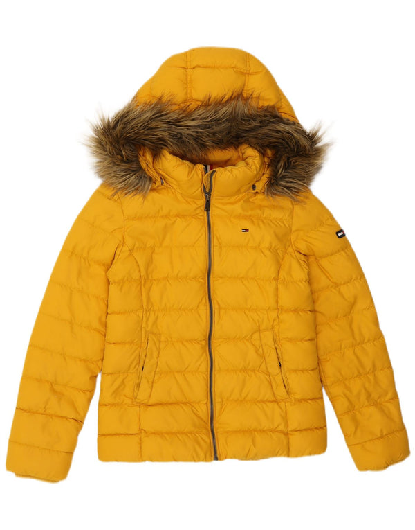 TOMMY HILFIGER Chaqueta acolchada con capucha para mujer UK 10 Small Amarillo Poliéster
