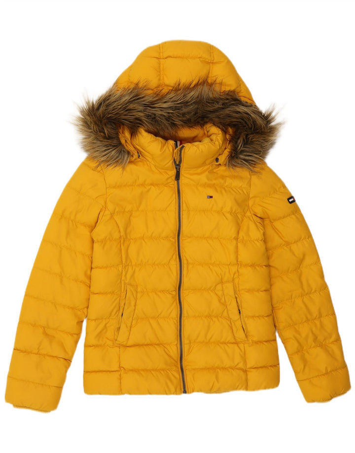 TOMMY HILFIGER Chaqueta acolchada con capucha para mujer UK 10 Small Amarillo Poliéster