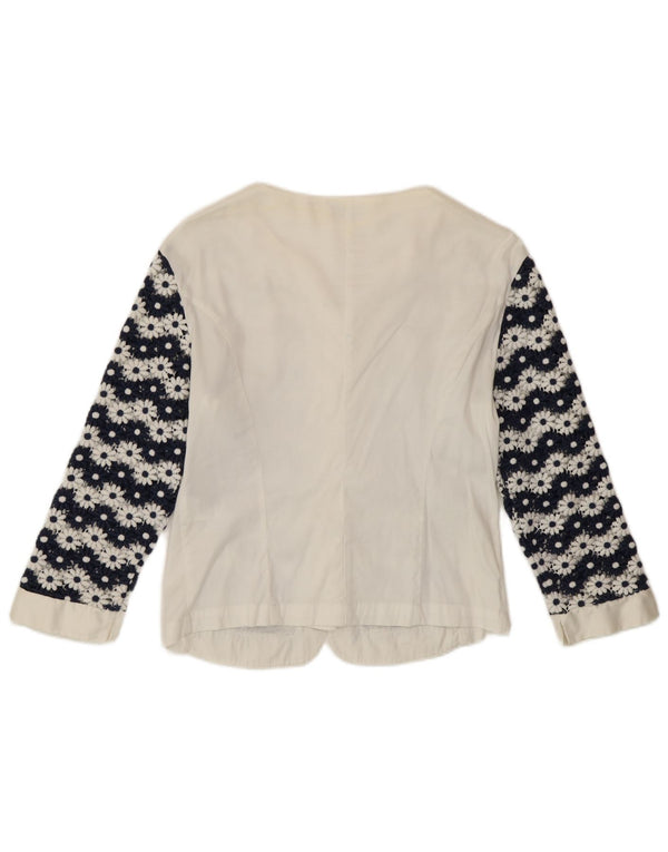 Enara Camice Blusa de manga 3/4 para mujer UK 8 Small White Floral Cotton