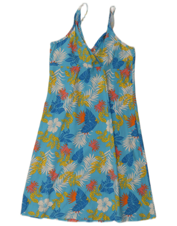 Vintage mujer slip vestido Reino Unido 20 2XL azul floral algodón