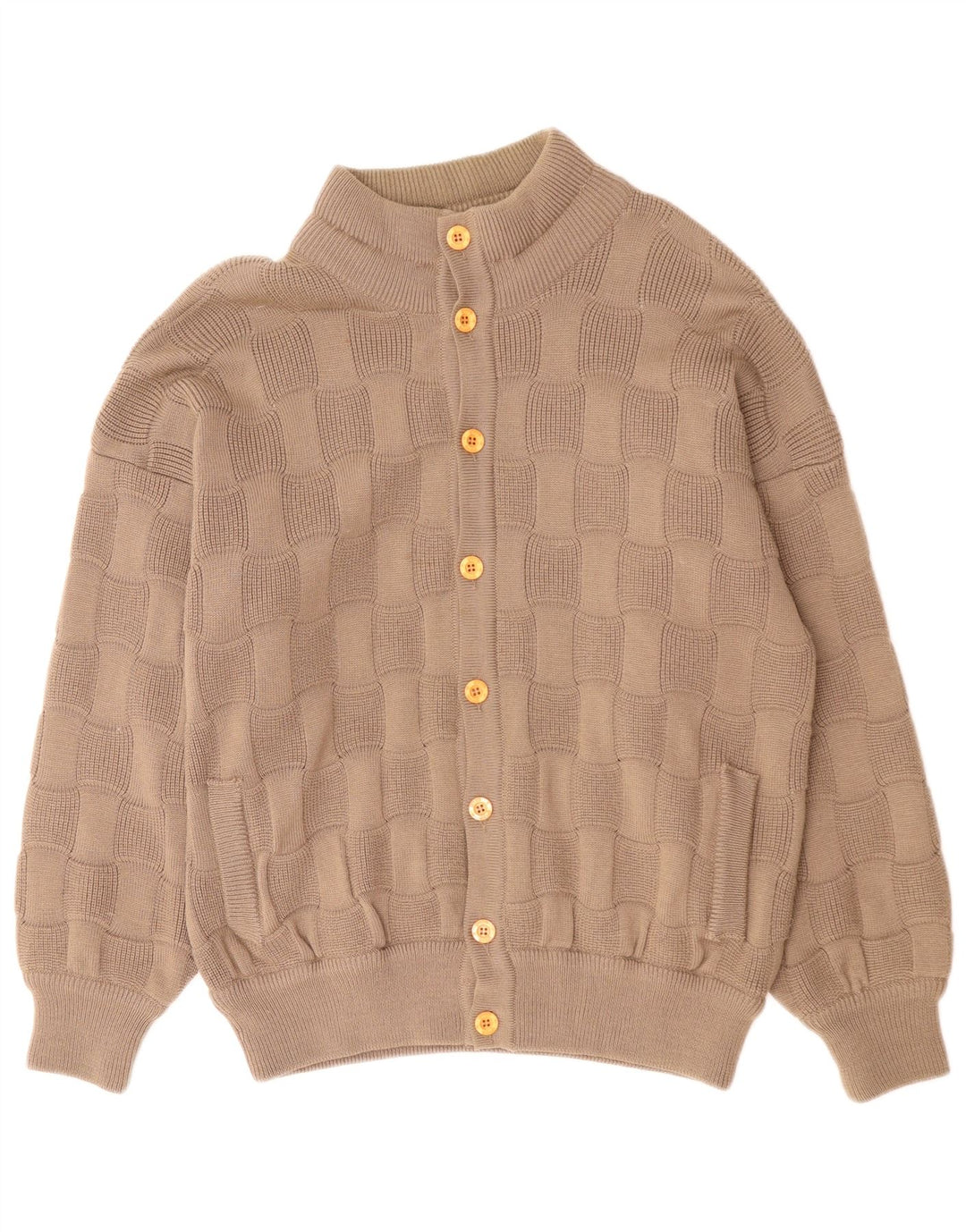 Vintage hombres Cardigan suéter grande beige geométrico poliacrílico