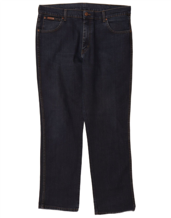 Wrangler Vaqueros rectos elásticos Texas para hombre W38 L32 Algodón azul marino