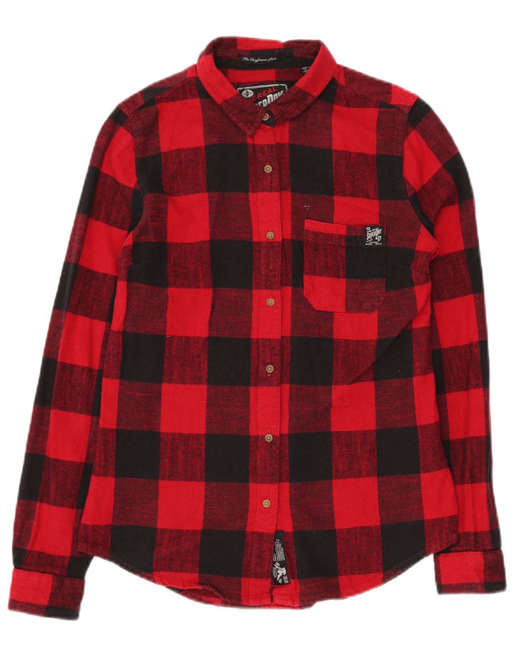 Superdry Camisa De Franela De Corte Clásico para Mujer, Talla Pequeña, Algodón A Cuadros Rojo