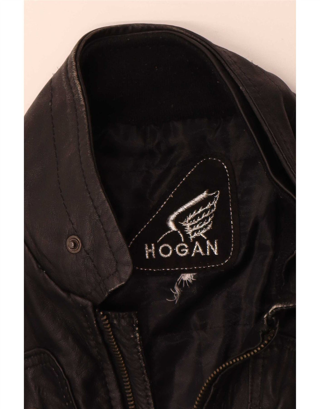 Hogan Chaqueta motera de cuero para mujer UK 42 Mediana Negro