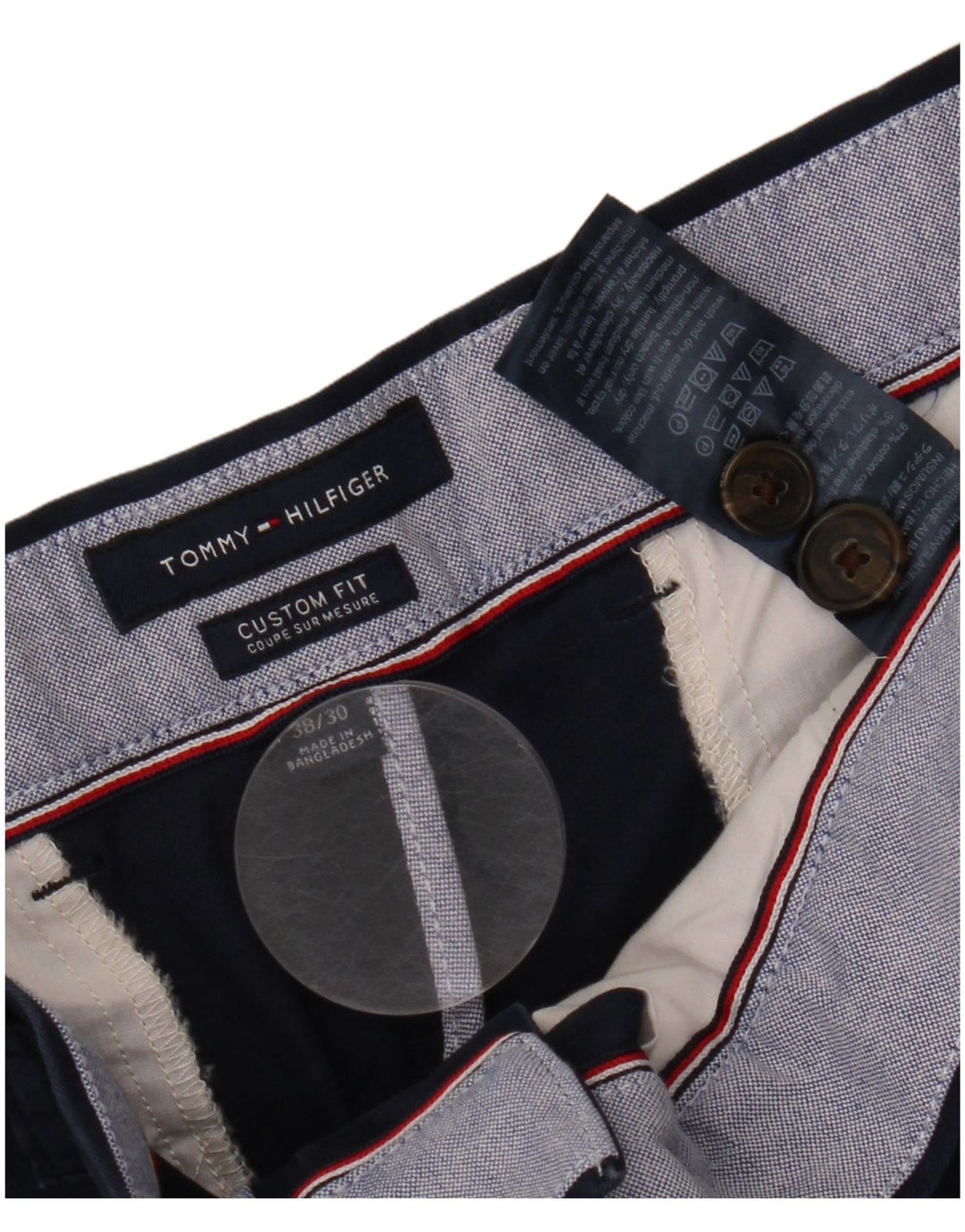 TOMMY HILFIGER Pantalón chino de ajuste personalizado para hombre W38 L30 Algodón azul marino