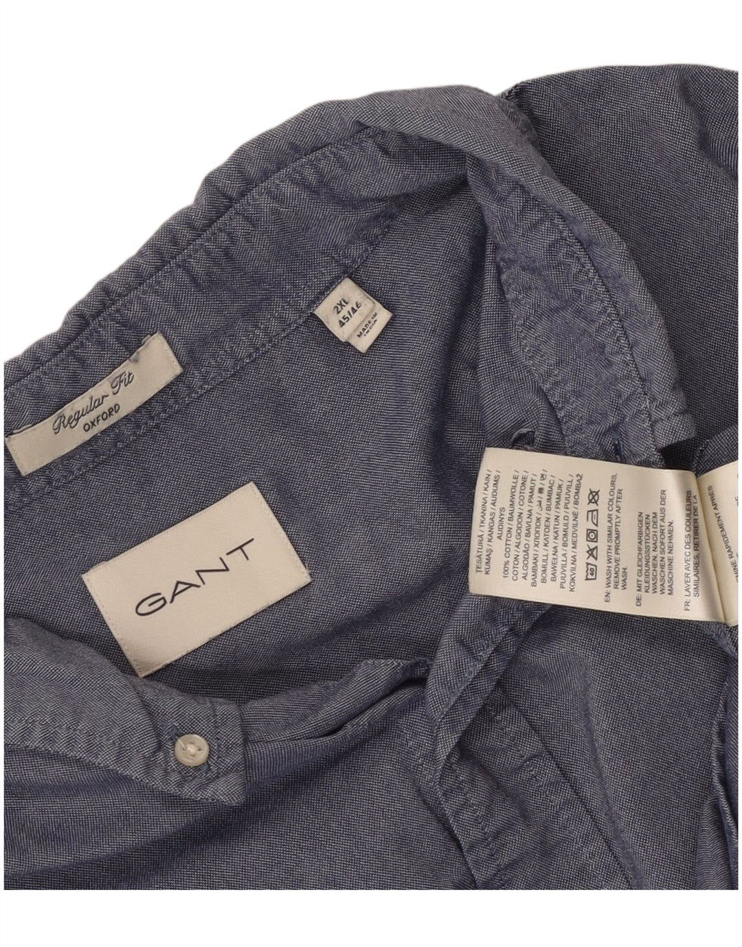 Camisa Gant Regular Fit Hombre Talla 45/46 2XL Algodón Azul