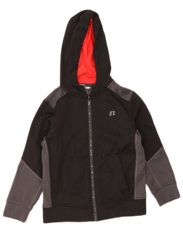 Russell Athletic Sudadera con capucha y cremallera para niños de 6 a 7 años, talla pequeña, color negro