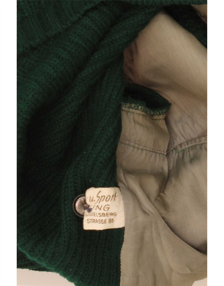 Vintage hombres cuero cardigan suéter EU 50 verde medio