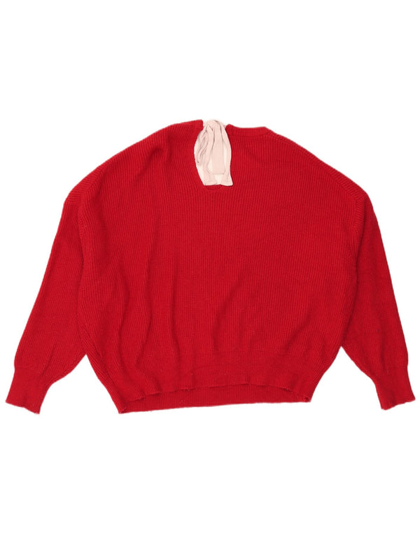 Zara Mujer Crop Oversize Barco Cuello Jersey Suéter UK 10 Small Viscosa Roja