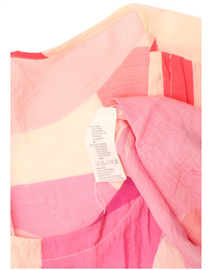 Vintage mujer ver a través de blusa gráfica Top Reino Unido 14 Bloque de color rosa medio