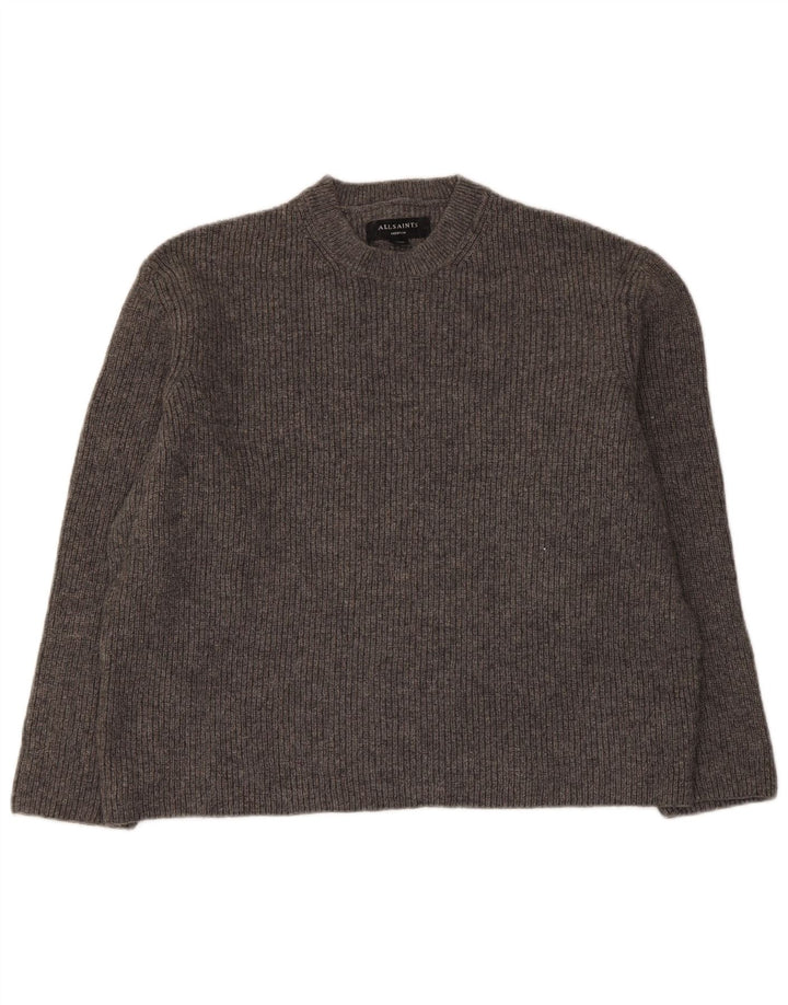 All Saints Jersey extragrande con cuello redondo para mujer, talla 44, lana gris medio