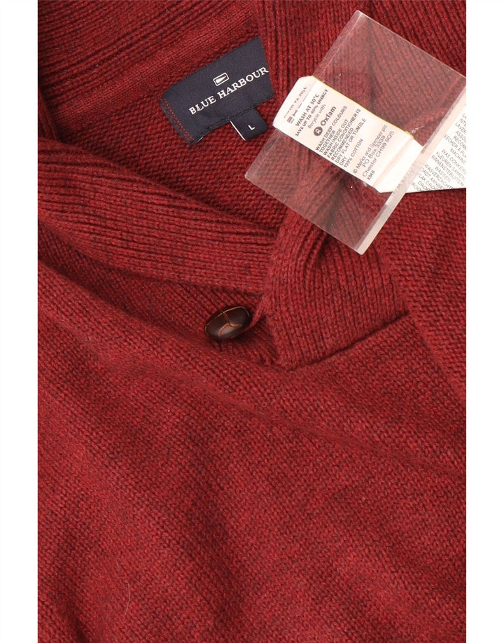 Marks & Spencer Suéter tipo jersey con cuello chal azul Harbor para hombre, talla grande, rojo