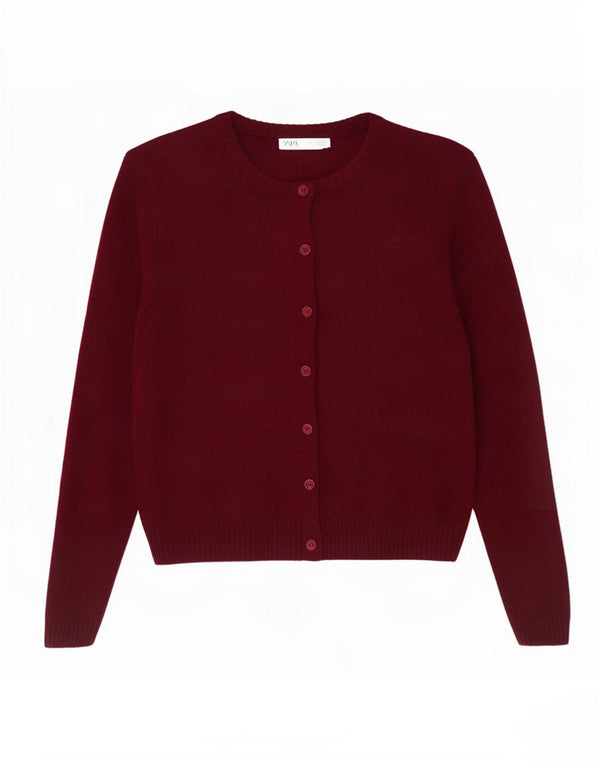 Zara Mujer Cárdigan Suéter UK 40 XL Lana Burdeos