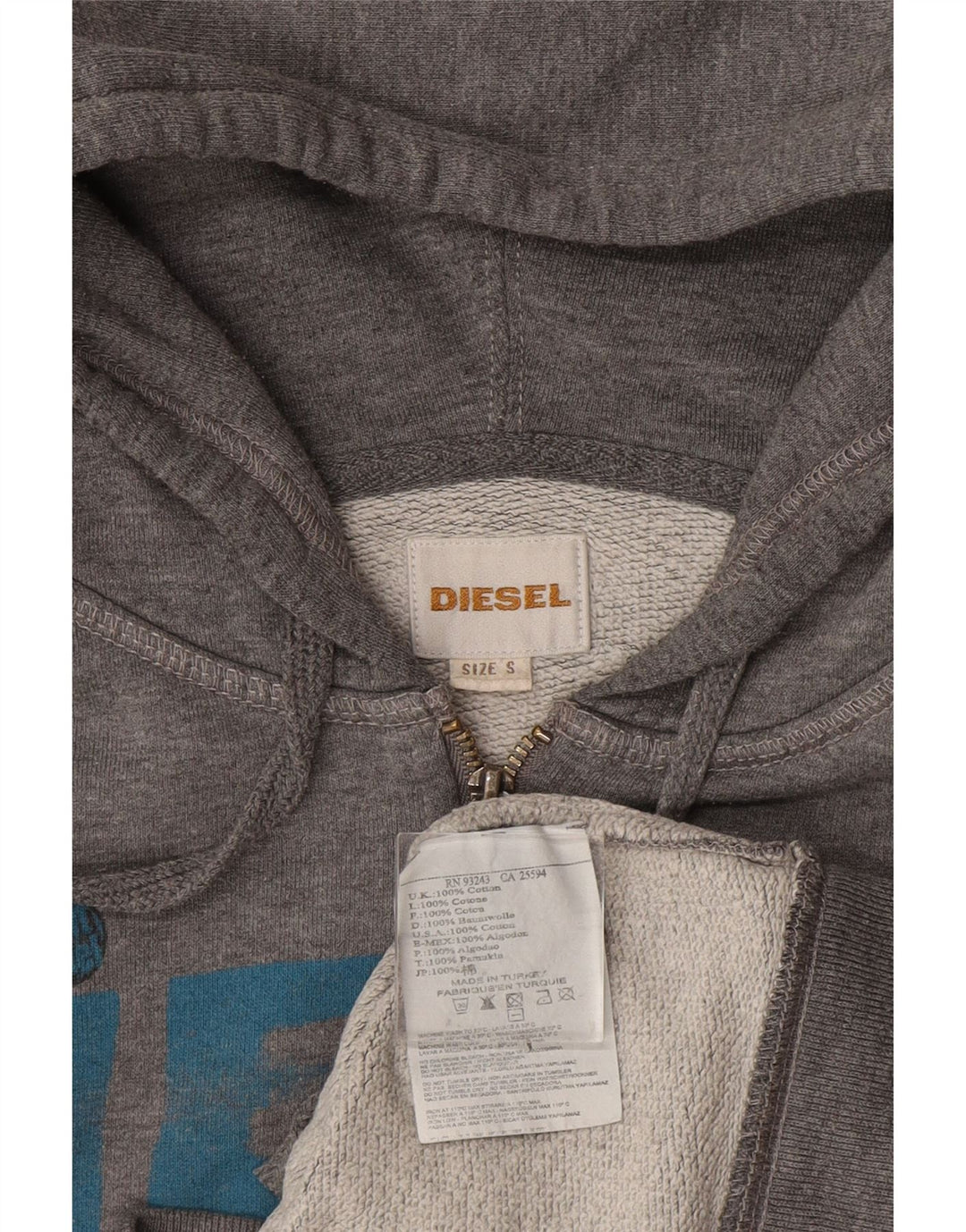 DIESEL Suéter con capucha y cremallera gráfica para hombre Pequeño Algodón gris