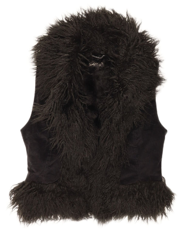 Superdry Mujer Sherpa Corduroy Gilet UK 40 Small Algodón Negro