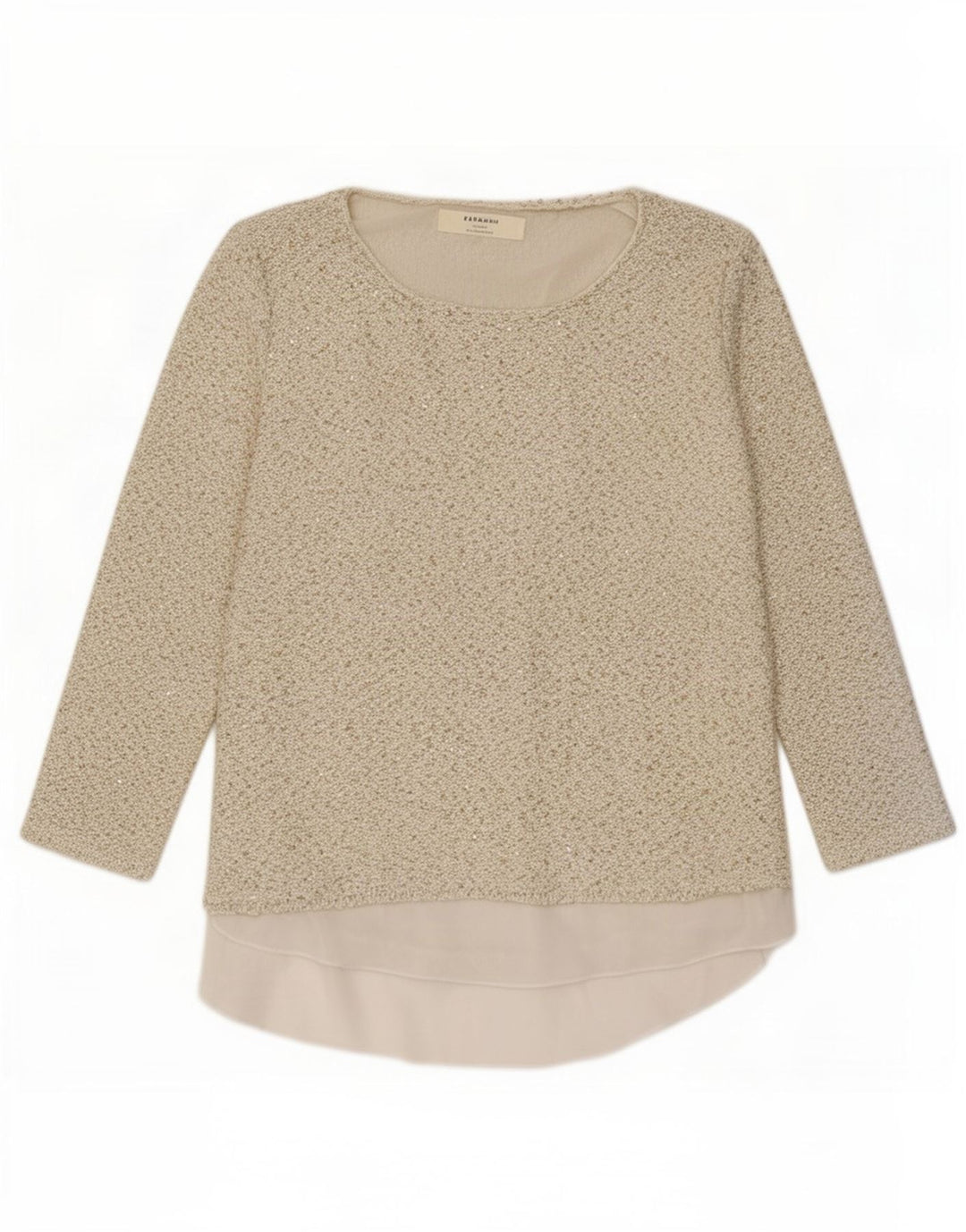 Zara Mujer Túnica De Manga 3/4 Top UK 46 Grande Poliéster Beige