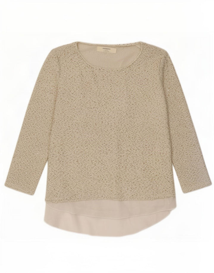 Zara Mujer Túnica De Manga 3/4 Top UK 46 Grande Poliéster Beige