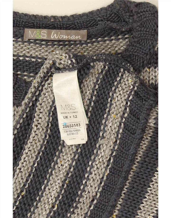 Marks & Spencer Suéter tipo jersey con cuello barco para mujer, Reino Unido 42, rayas grises medianas