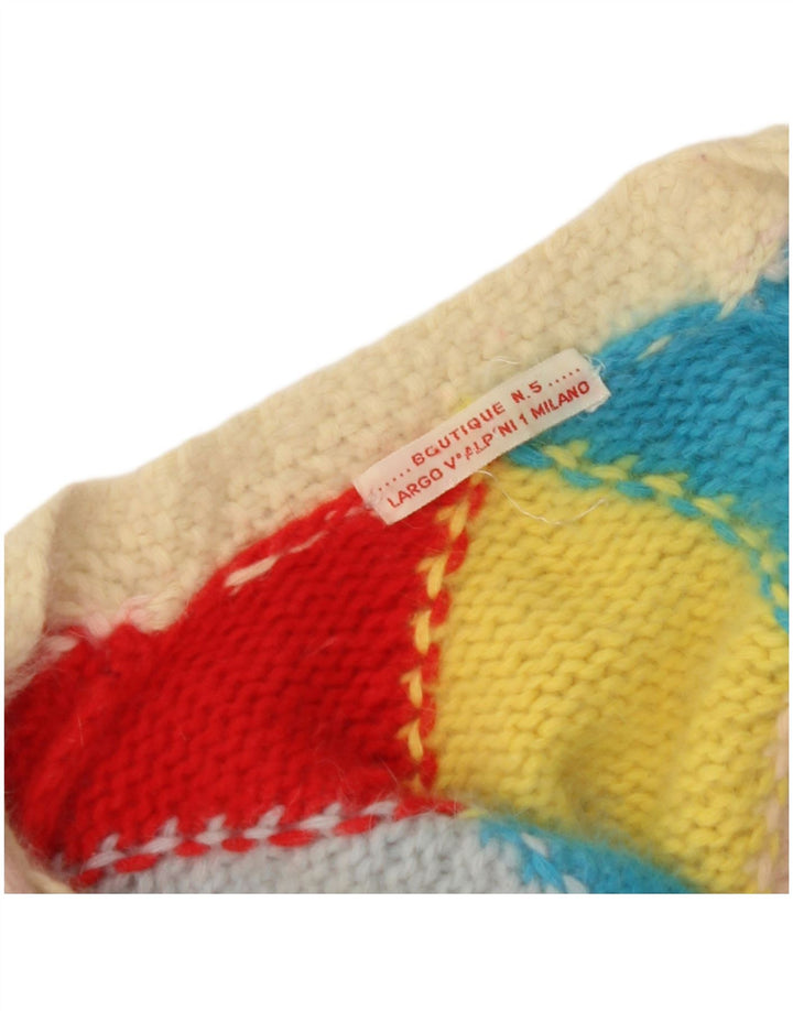 VINTAGE Mujer Cardigan Suéter Reino Unido 14 Grande Multicolor Argyle/Diamante