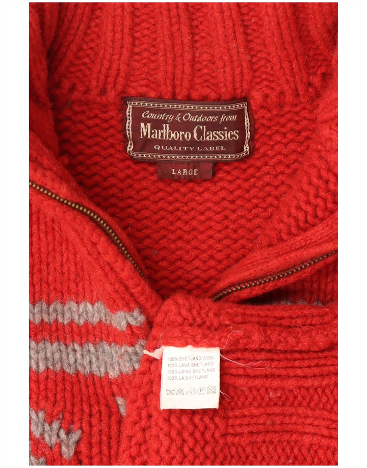 Marlboro Classics suéter tipo jersey con cuello y cremallera para mujer, lana Fair Isle roja grande