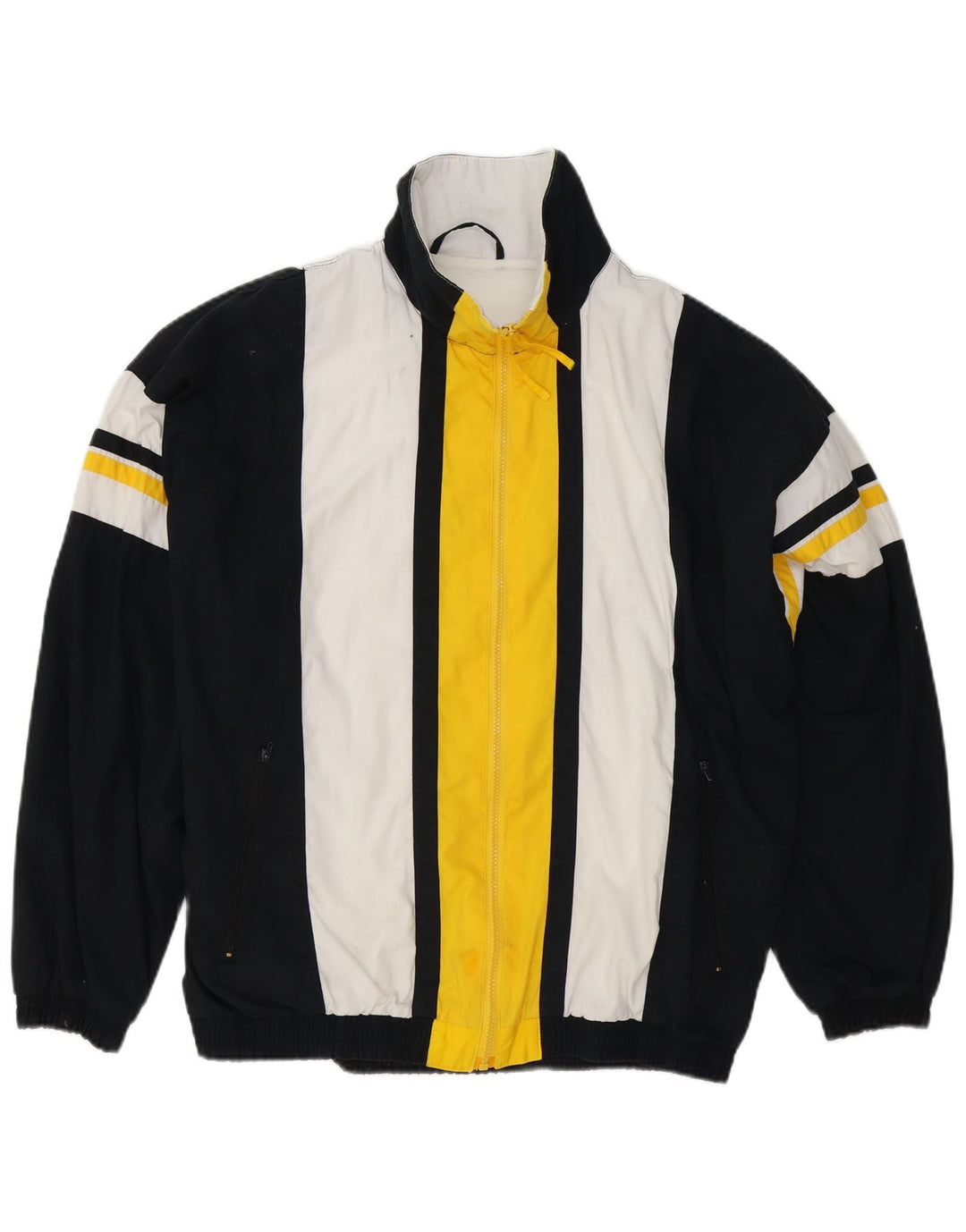 Vintage hombres chándal chaqueta superior XL negro colorblock