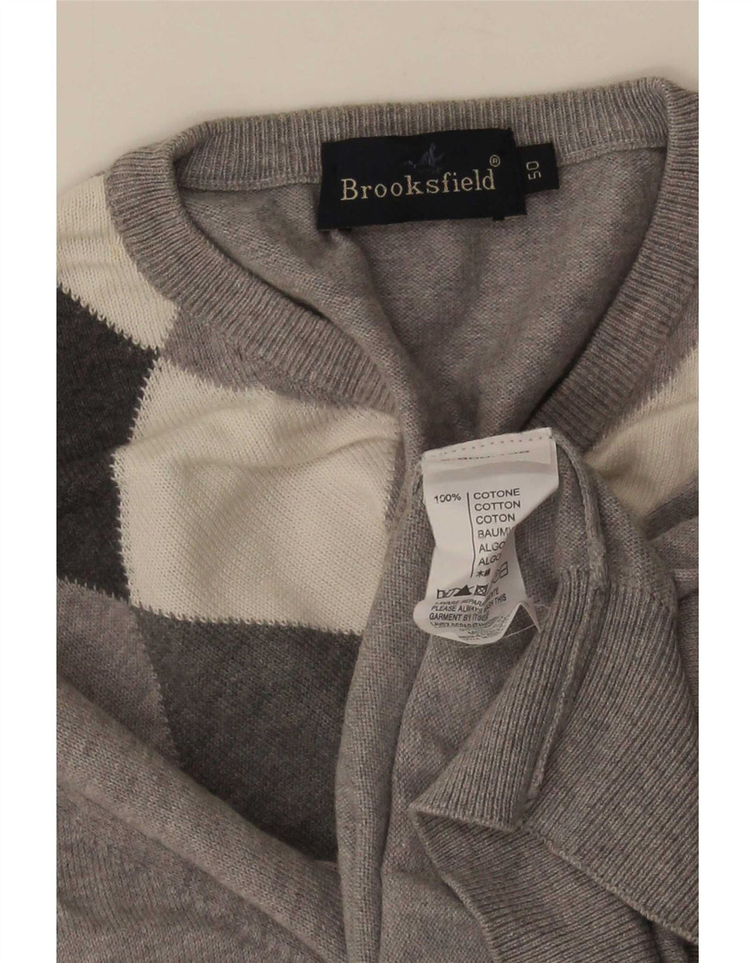 Brooksfield Jersey con Cuello en V para Hombre IT 50 Gris Medio Argyle/Diamante