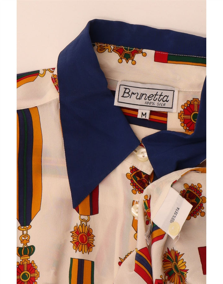 Vintage mujer patrón abstracto camisa blusa Reino Unido 14 bloque de color blanco medio