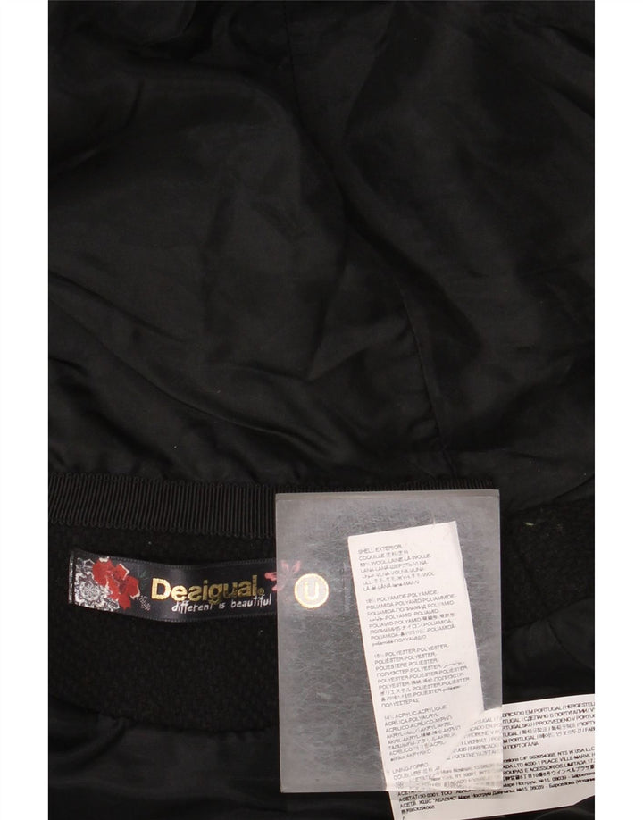 DESIGUAL Capa con capucha para mujer Talla única Lana floral negra