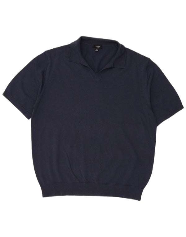 REISS Jersey de manga corta con cuello polo para hombre, talla 2XL, lana azul marino
