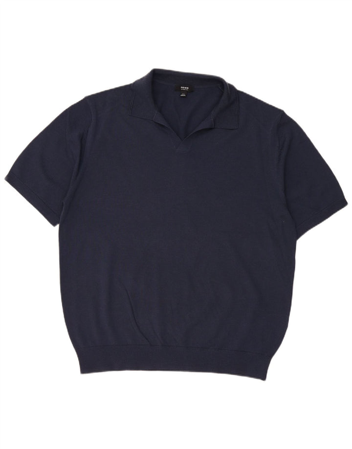 REISS Jersey de manga corta con cuello polo para hombre, talla 2XL, lana azul marino