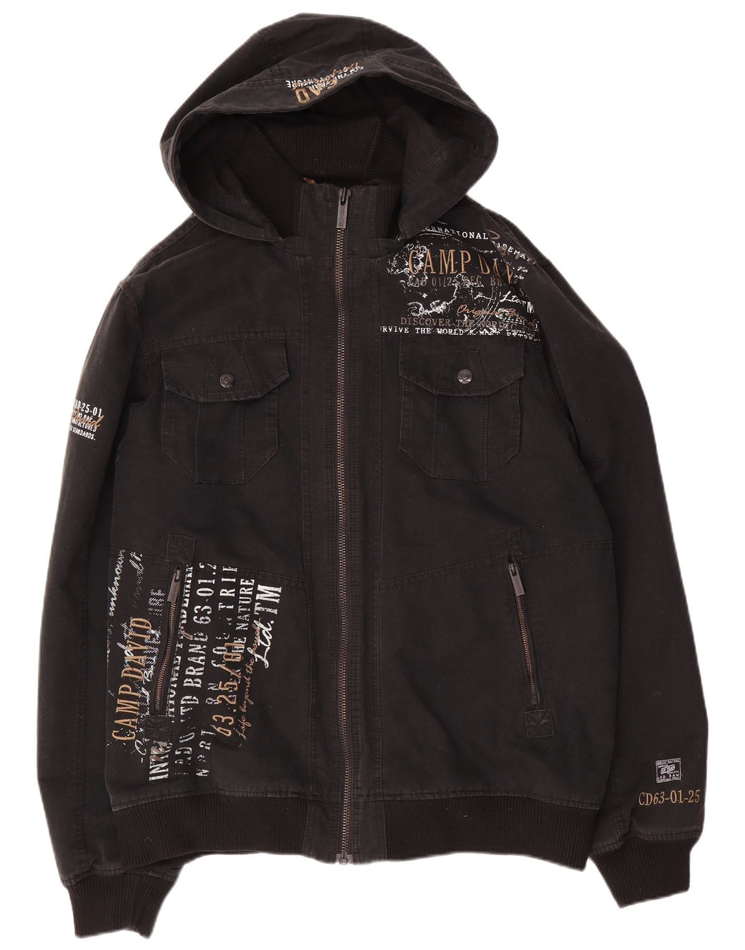 Camp David Chaqueta bomber gráfica para hombre UK 42 XL Algodón negro