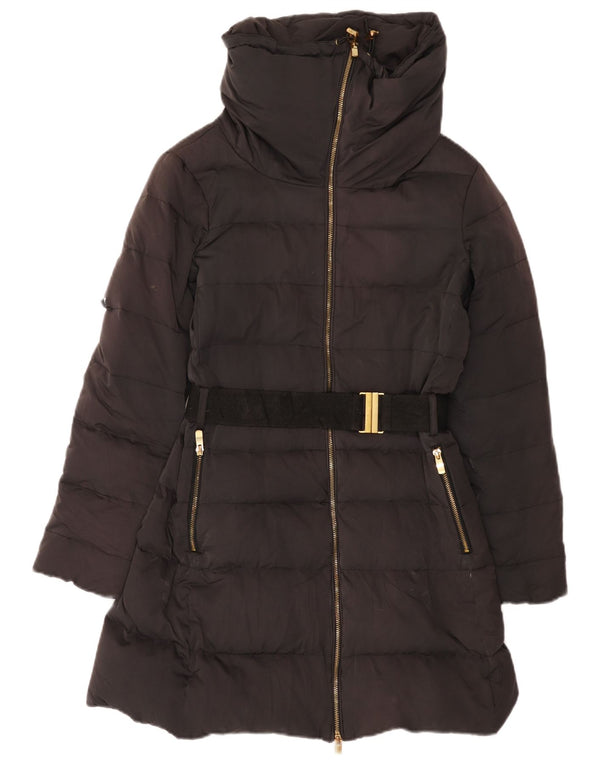 Zara Mujer Abrigo Acolchado UK 42 Mediano Negro