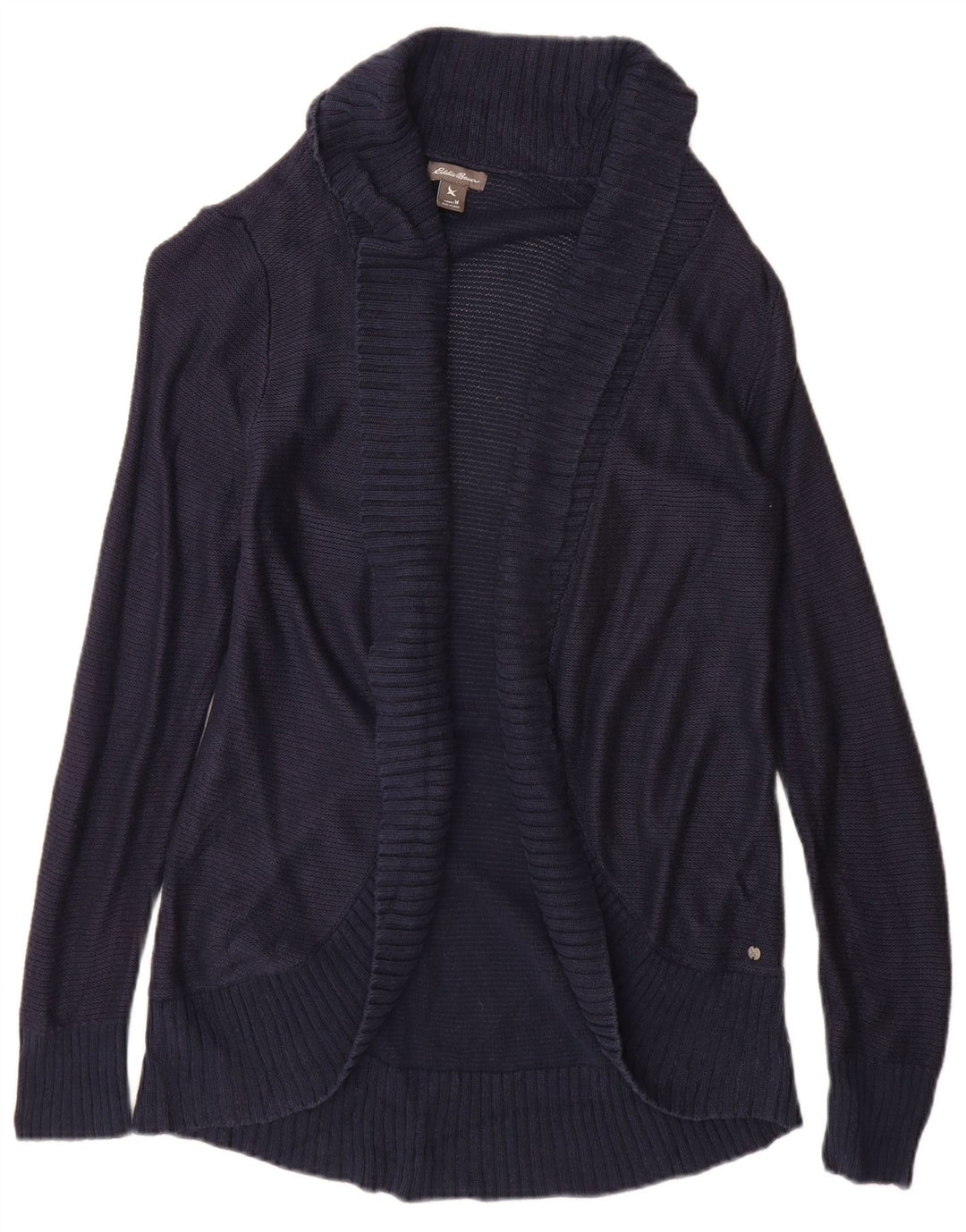 Eddie Bauer Suéter tipo cárdigan abierto para mujer Reino Unido 12 Rayón azul marino mediano