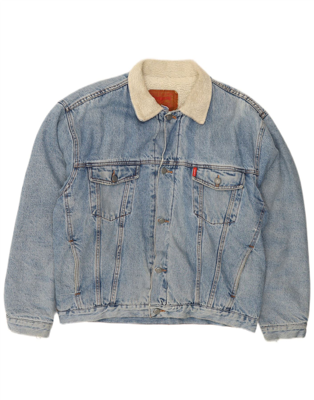 VINTAGE Chaqueta Sherpa de mezclilla para hombre Reino Unido 41 XL Algodón azul