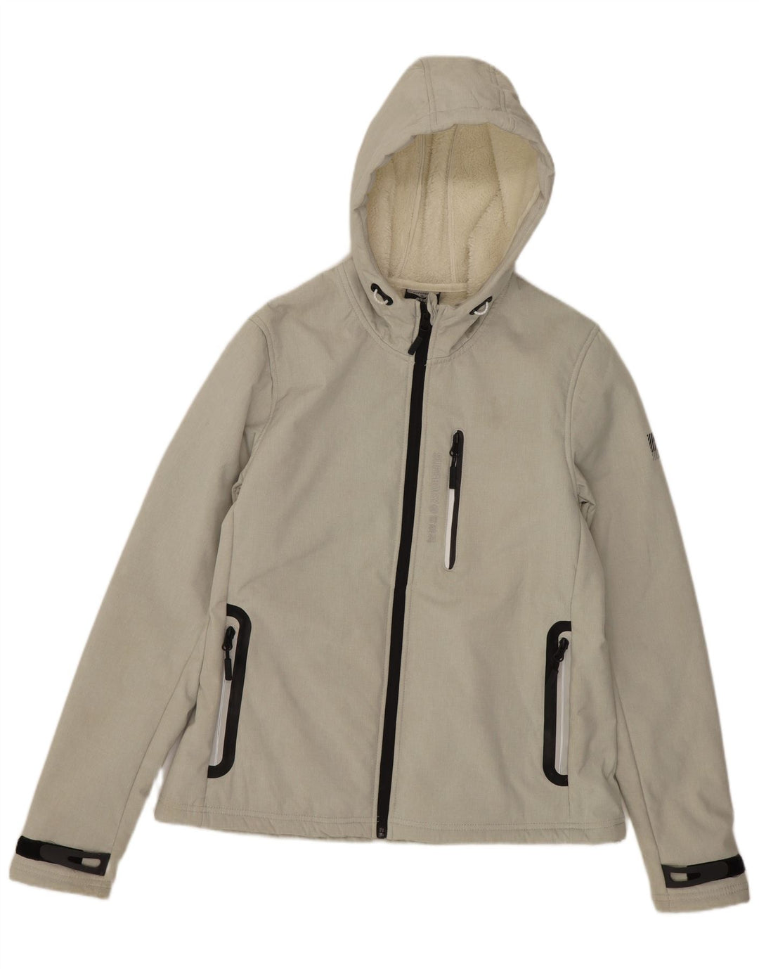 Superdry Chaqueta Sherpa con capucha para mujer UK 42 Poliéster gris medio