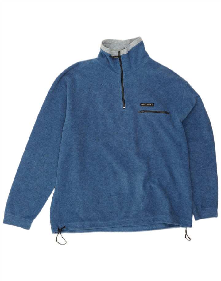 Mauna Kea - Jersey de forro polar con cuello y cremallera para hombre, poliéster moteado azul grande