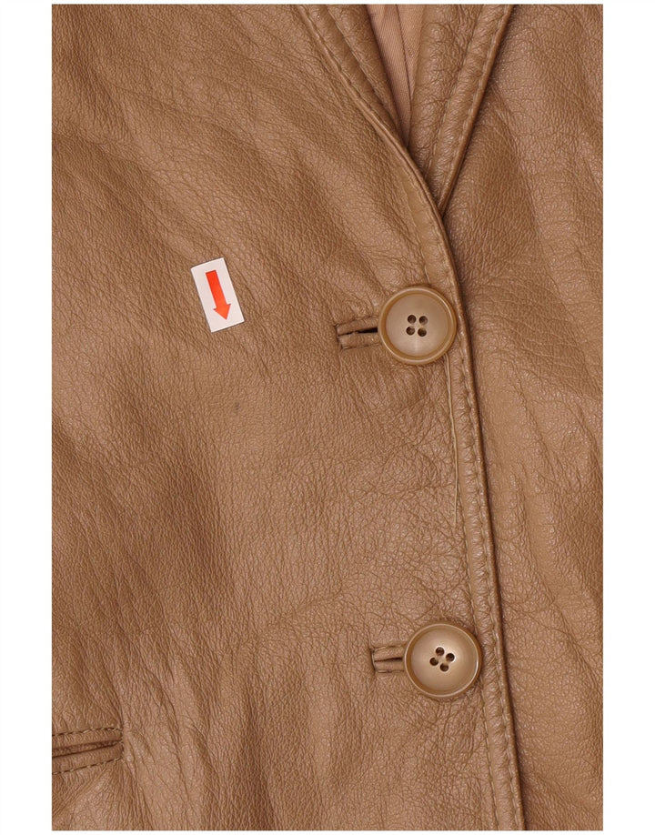 Vintage mujer 2 botones Blazer chaqueta IT 44 medio beige cuero clásico