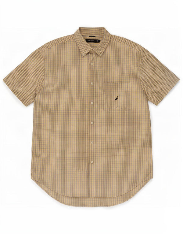Nautica Camisa de manga corta para hombre de algodón a cuadros amarillos grandes