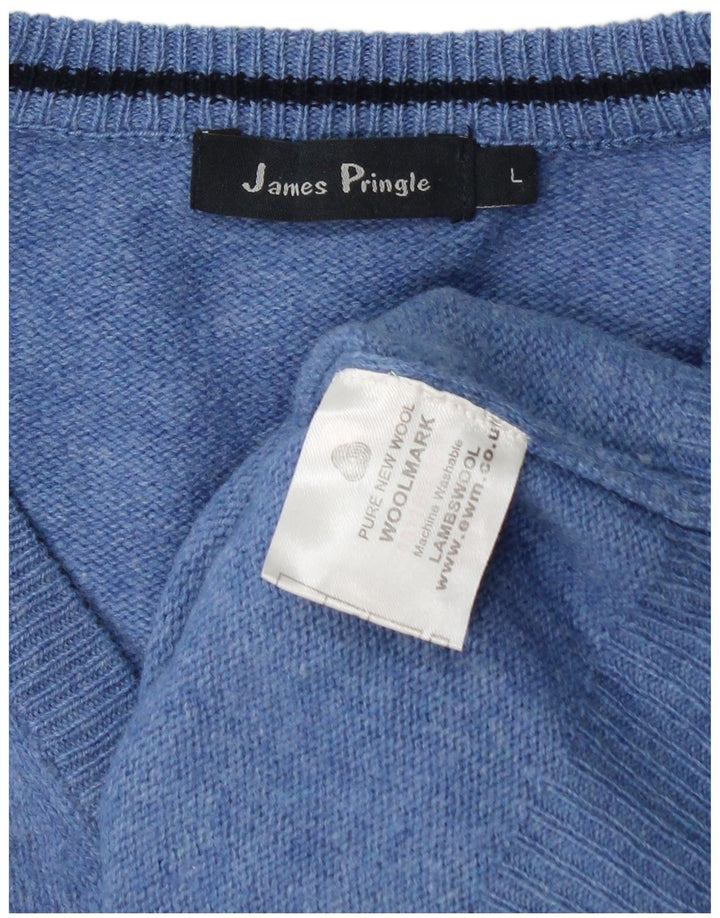 JAMES PRINGLE Jersey con cuello en V para hombre de lana virgen azul grande
