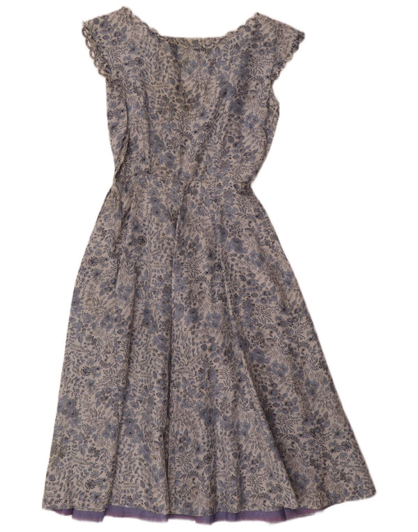 Vintage mujer A-Line vestido Reino Unido 12 azul medio floral