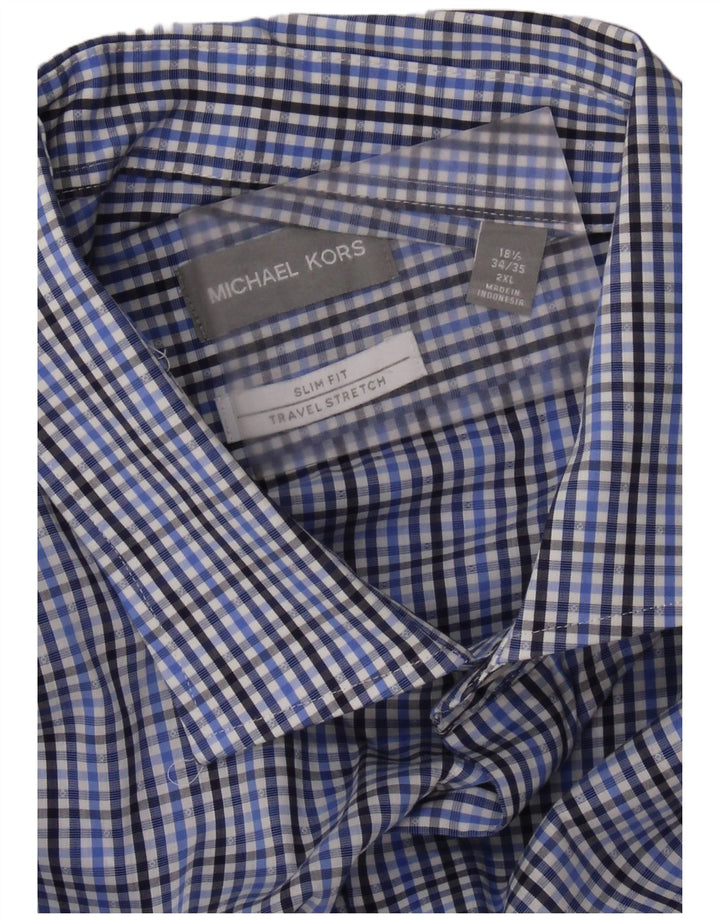 MICHAEL KORS Camisa ajustada para hombre talla 18 1/2 2XL Algodón a cuadros azul