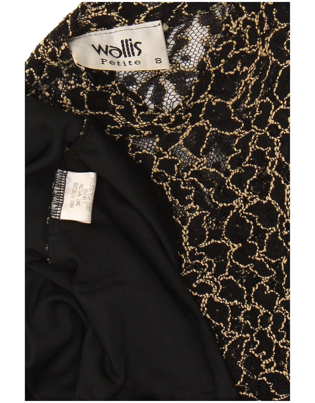 WALLIS Vestido largo de encaje pequeño para mujer UK 8 Small Viscosa floral negra