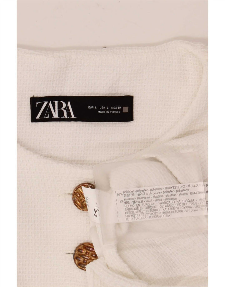 Zara Chaqueta Bolero para Mujer UK 46 Grande Poliéster Blanco