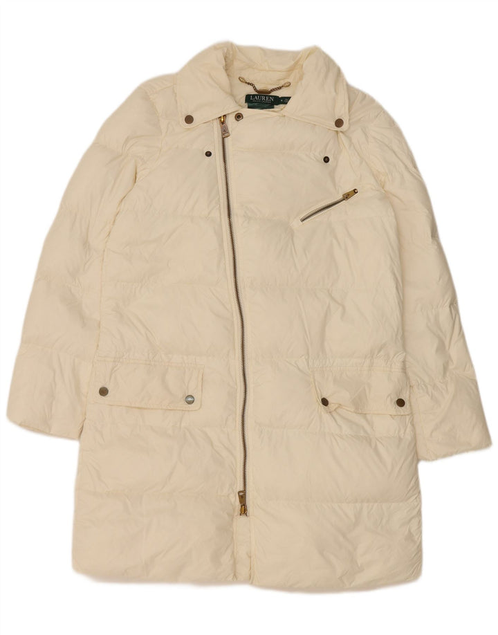 Ralph Lauren Abrigo acolchado para mujer UK 14 Medium Off White Nylon