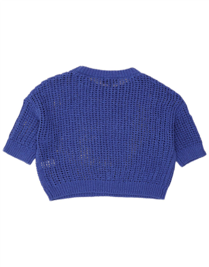 Zara Top Corto De Punto Transparente De Gran Tamaño para Mujer UK 10 Small Algodón Azul