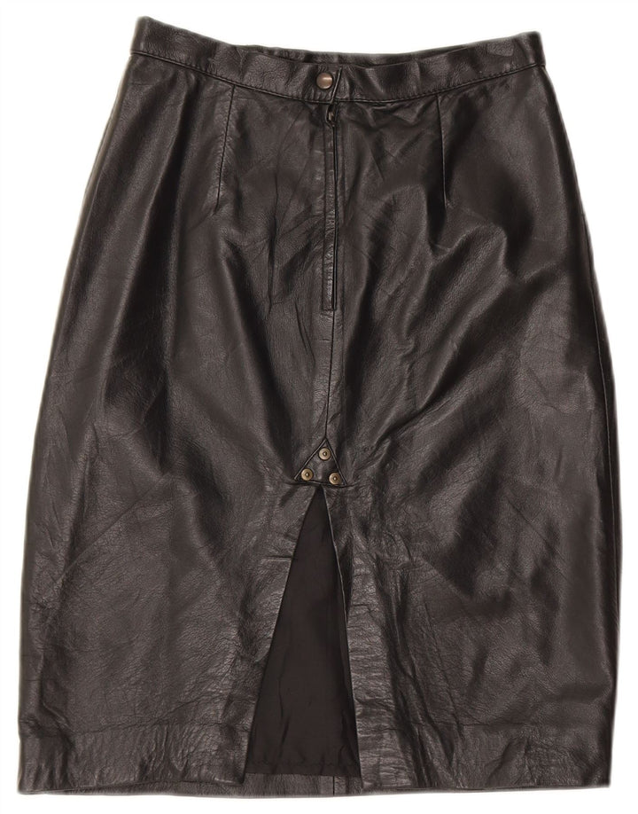 Vintage mujer cintura alta falda de cuero IT 42 Medio W28 Negro