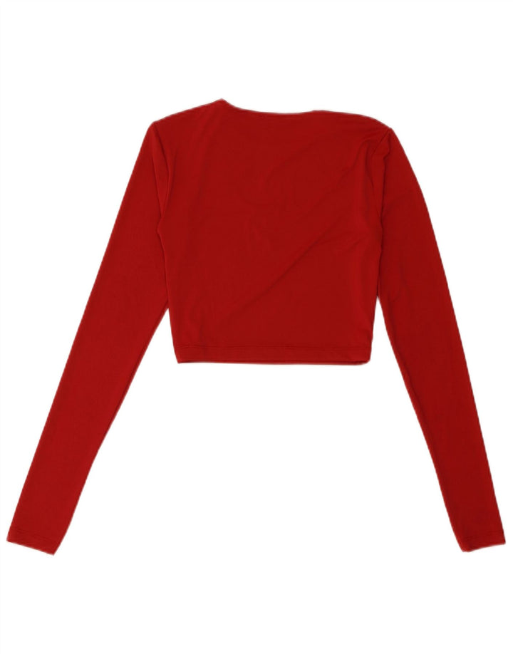 Zara Mujer Crop Top Manga Larga UK 8 Small Rojo Poliamida