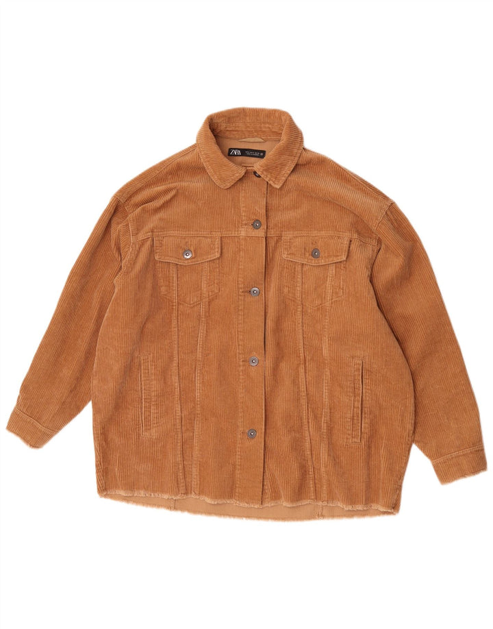 Zara Mujer Chaqueta De Pana Extragrande UK 10 Small Algodón Marrón