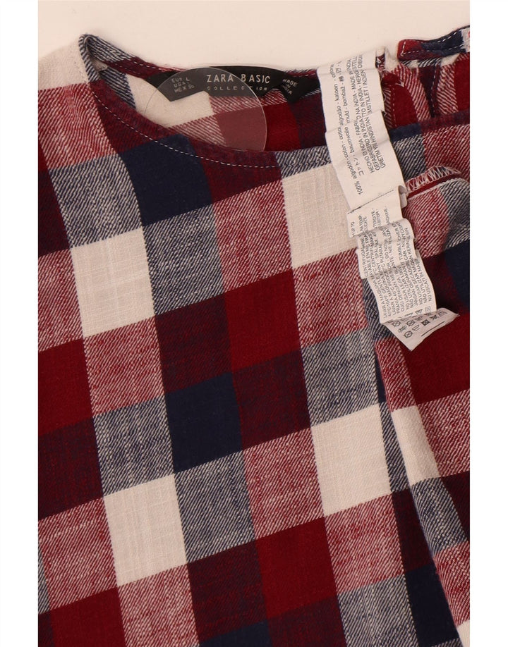 Zara Blusa Camisera De Manga Corta Para Mujer UK 46 Large Cuadros Multicolores