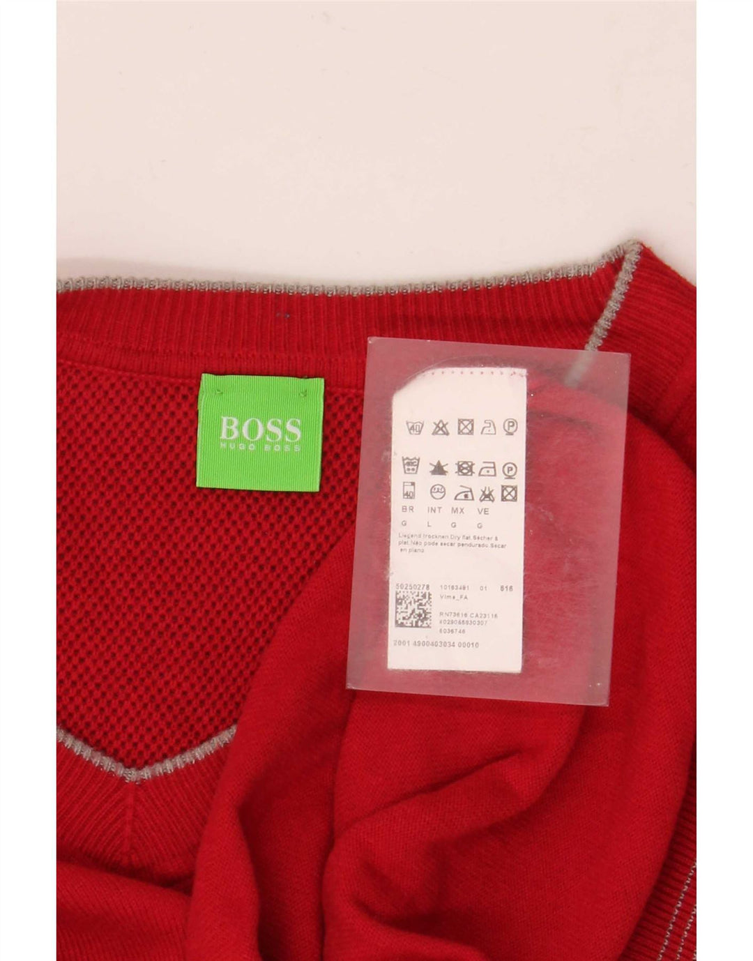 Hugo Boss Jersey con cuello en V para hombre, talla grande, poliacrílico rojo